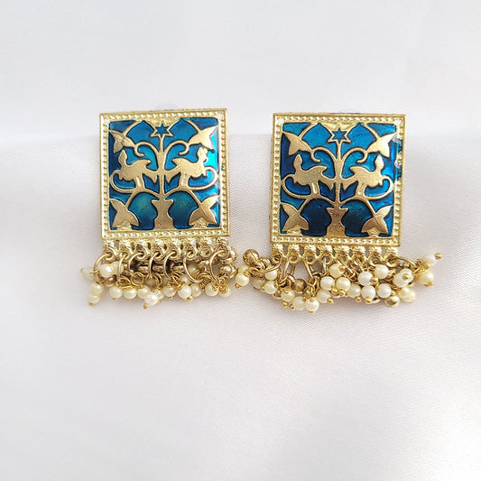 Blue Oxidised Gold Polish Earrings Studs from Kallos Jewellery