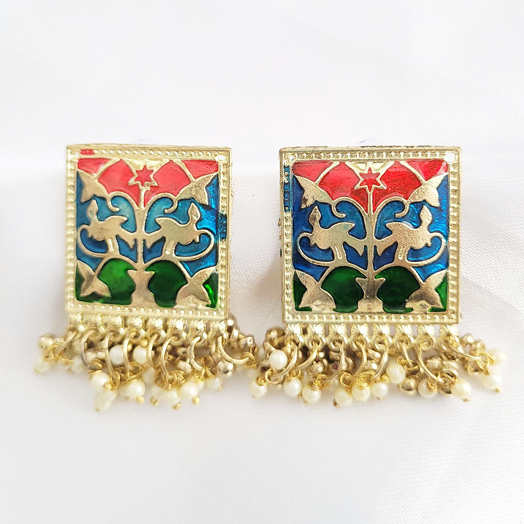 Multi-color Oxidised Gold Polish Earrings Studs from Kallos Jewellery