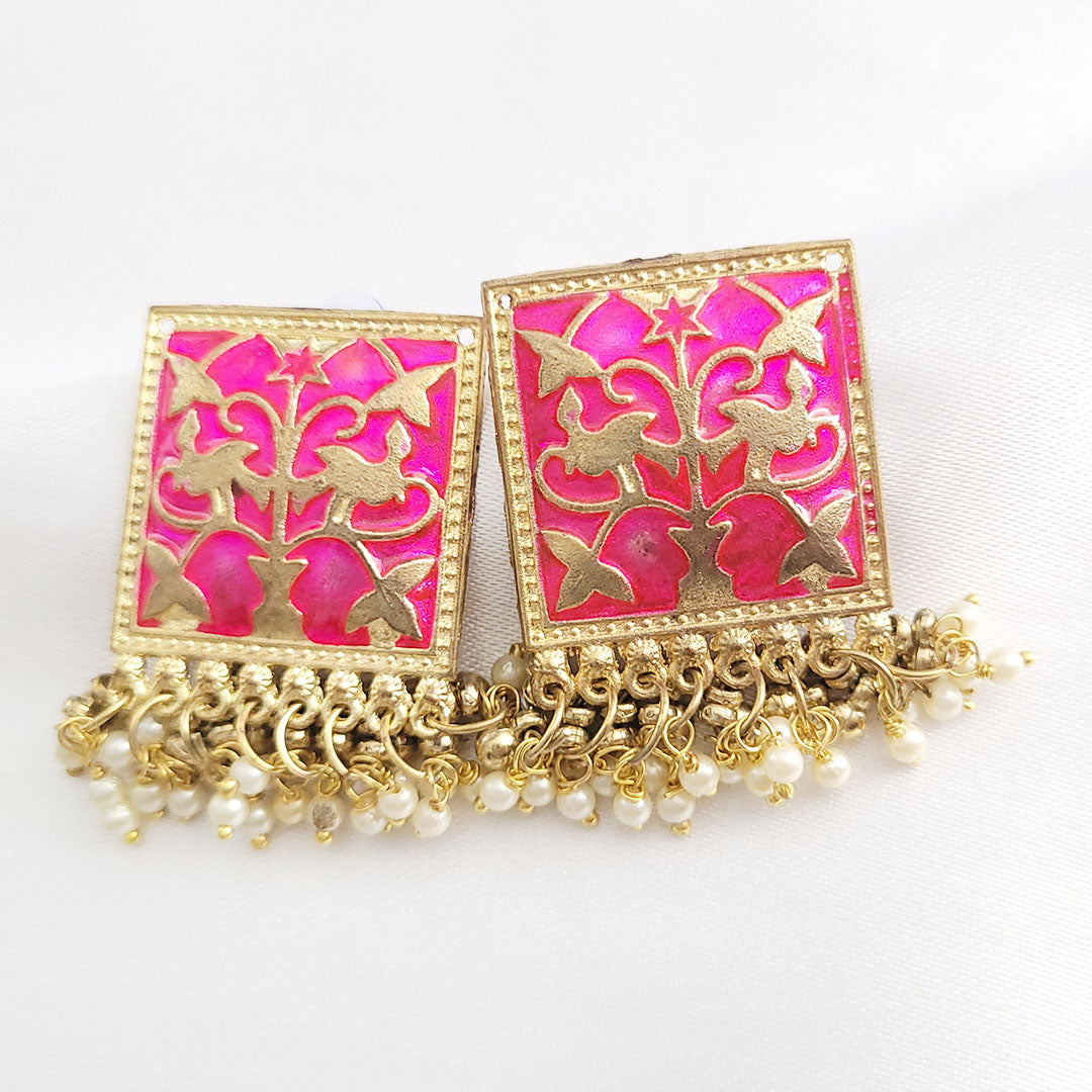 Pink Oxidised Gold Polish Earrings Studs from Kallos Jewellery