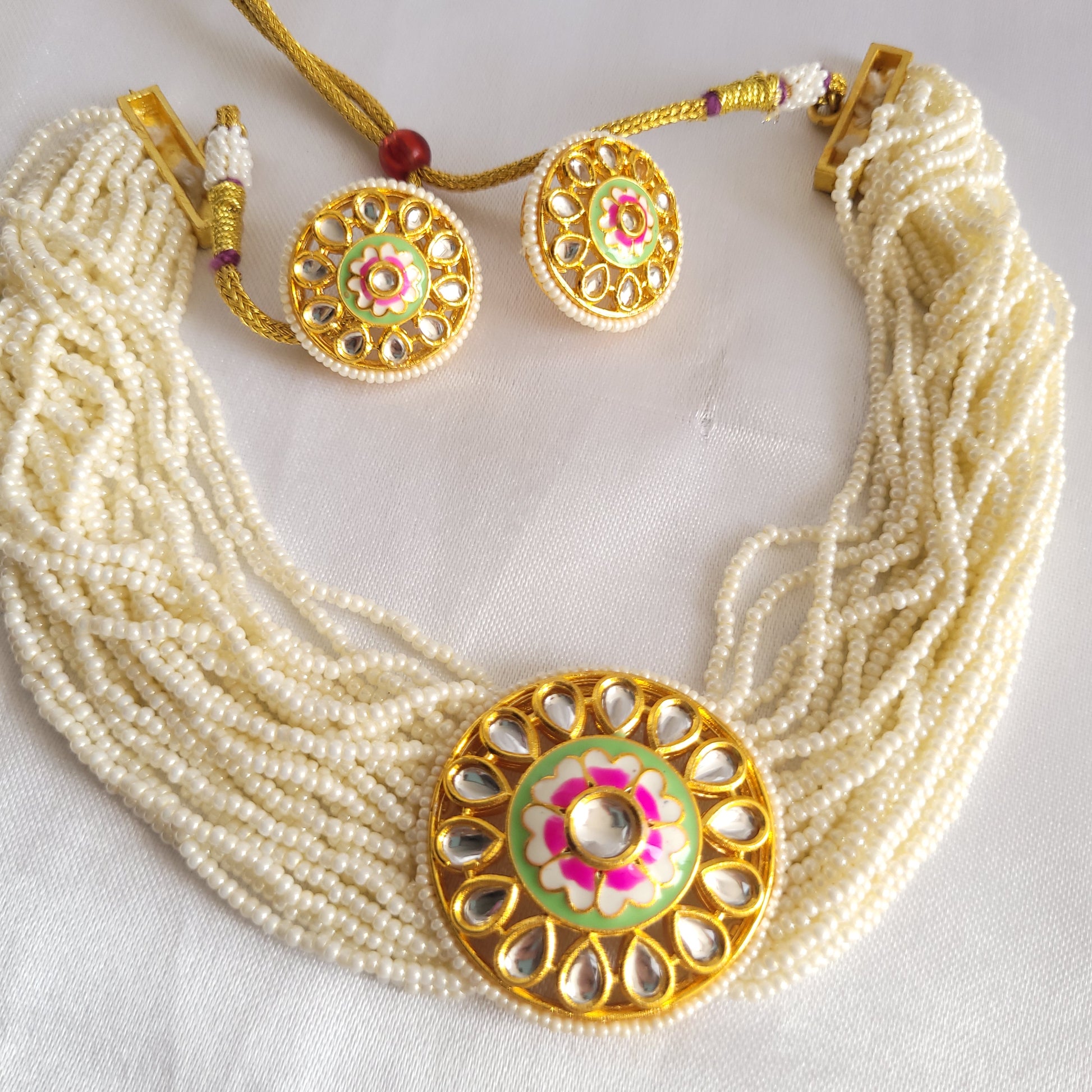 Beautiful Kundan Choker Necklace with Multiple Small Beads from Kallos Jewellery