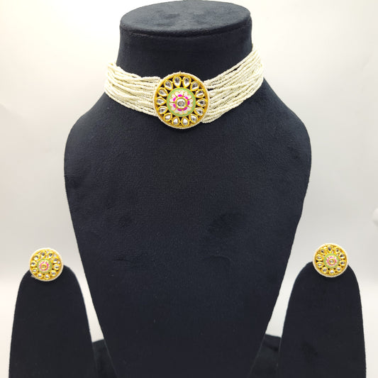 Beautiful Kundan Choker Necklace with Multiple Small Beads
