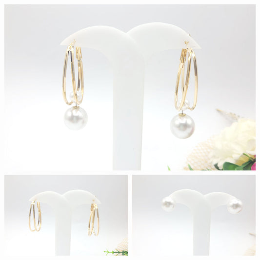 3 in 1 Adjustable Pearl Earrings for Women and Girls