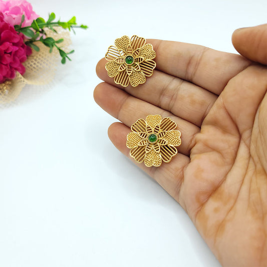Trending Copper Gold Studs Floral Pattern Green