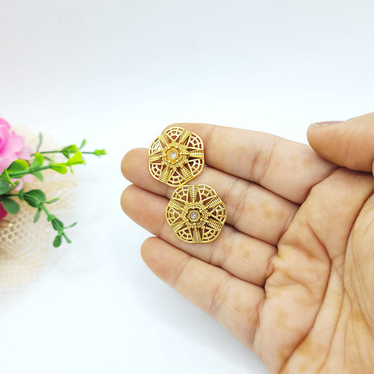 Trending Copper Gold Studs in Floral Pattern White Stone