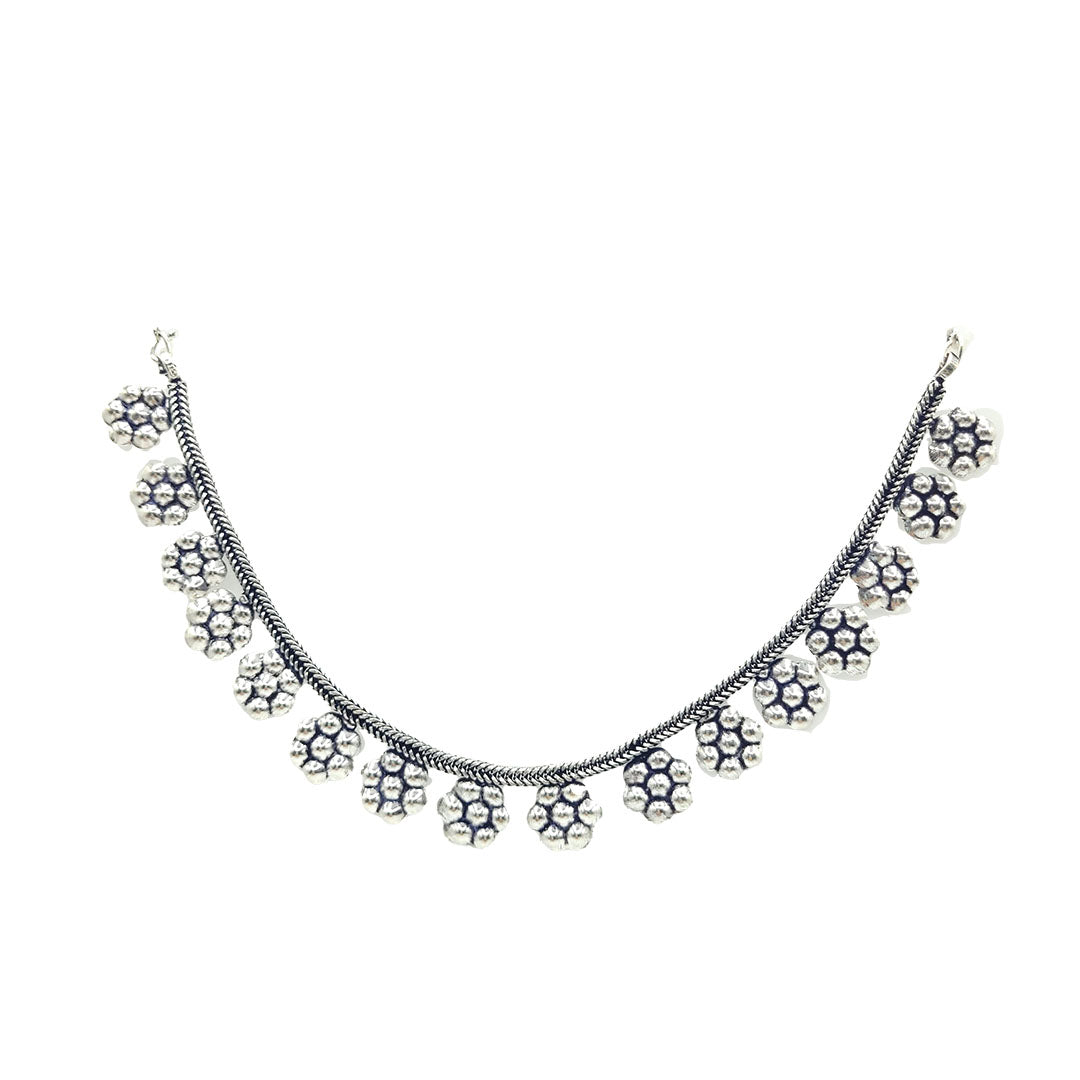 German Silver Oxidised Necklace Chain with Floral Motif for Women and Girls