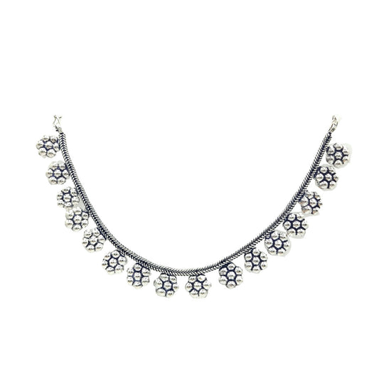 German Silver Oxidised Necklace Chain with Floral Motif for Women and Girls