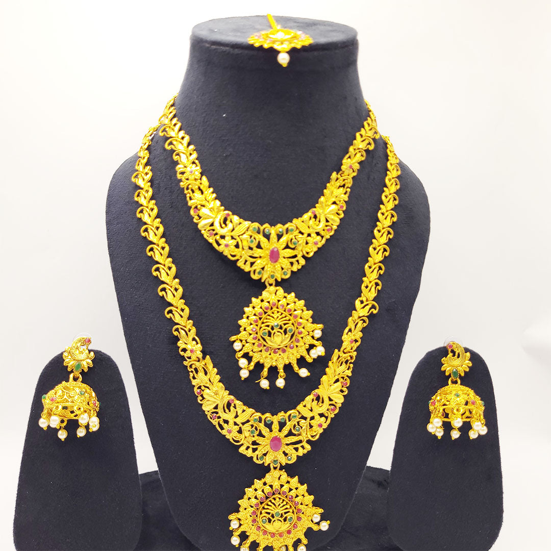 Gold Combo Matt Finish South Goldfilgree style Wedding Jewellery Set