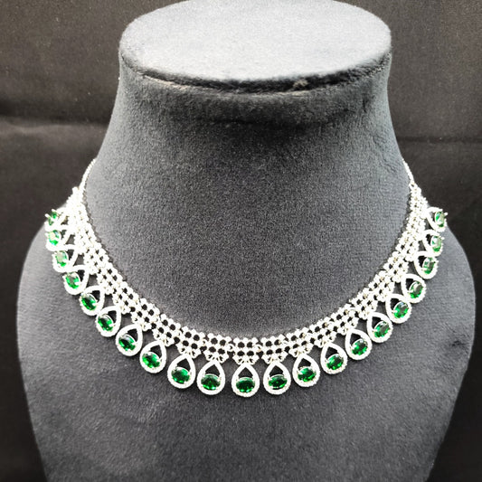 Green American Diamond Necklace Set With earrings from Kallos Jewellery