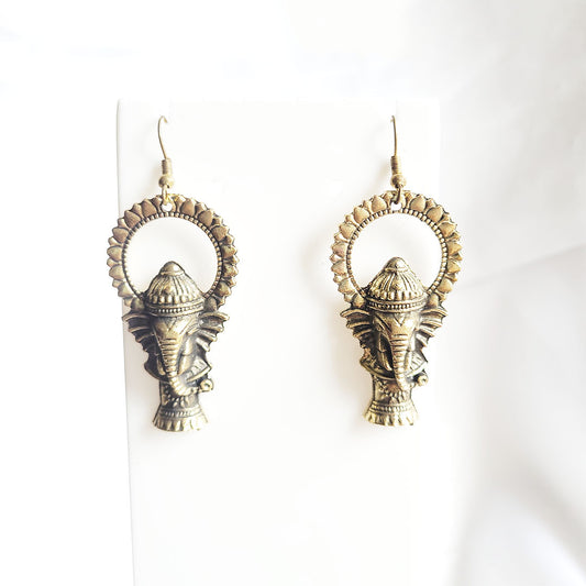 Oxidised Hanging Earrings with Elephant Motif in Copper Finish for women and girls