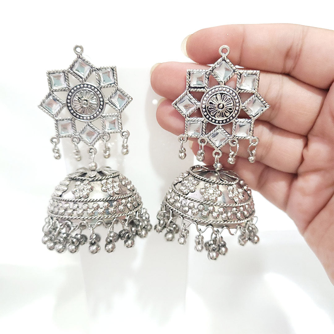 Oxidised Long Jhumka in Sqaure Design for Women