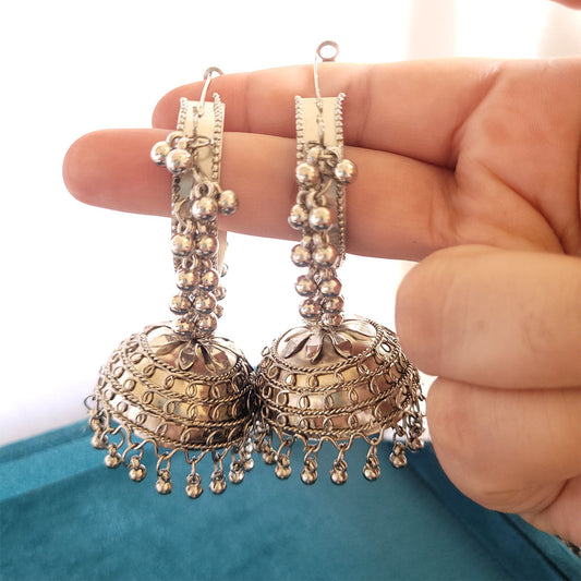 Oxidised Long Jhumka with Hanging Beads for women