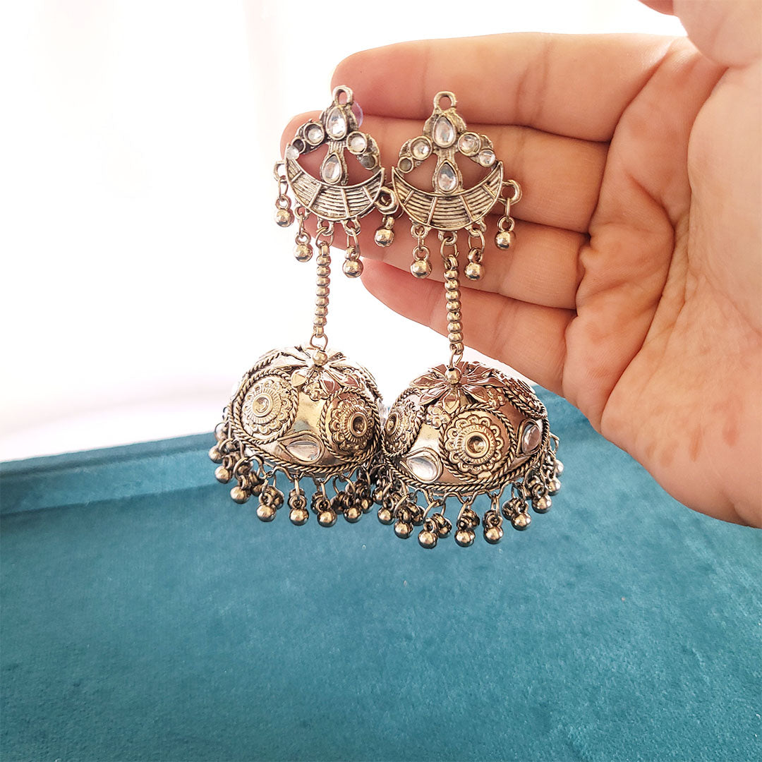 Oxidised Long Jhumka with Rajasthani and Moon design