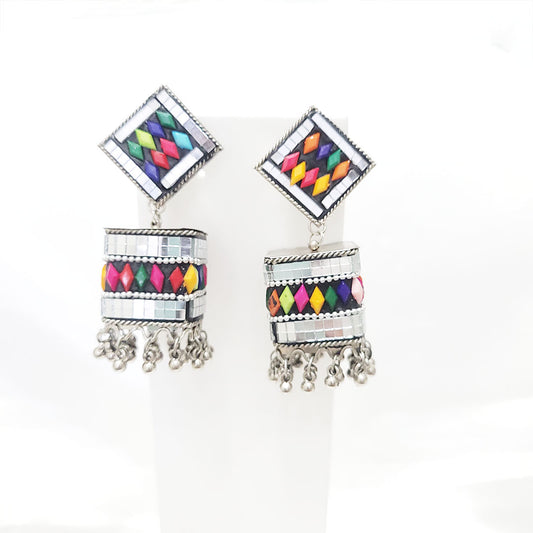 Oxidised Multicolor Jhumka Afghani Style in Unique Square Shape for Women