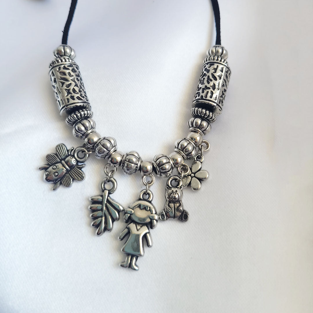 Oxidised Necklace Set with Earrings in Tribal Design from Kallos Jewellery