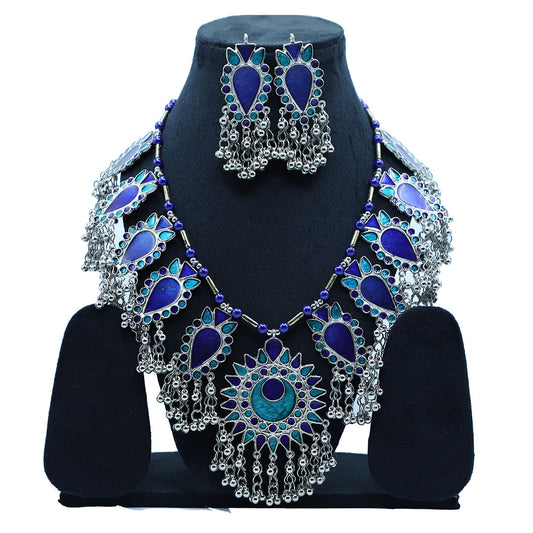 Oxidised Silver Enamel Jewellery set Tribal Boho Navratri Blue