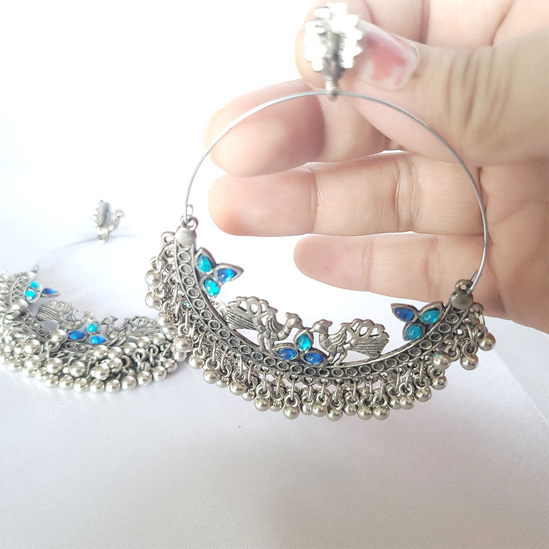 Oxidised Two layer Peacock Blue Necklace Set with Matching Earrrings from Kallos Jewellery for women and girls