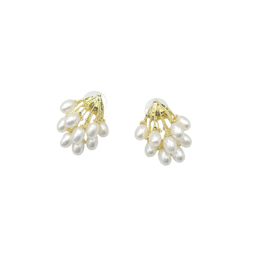 Pearl Earrings Studs Floral Bunch Style