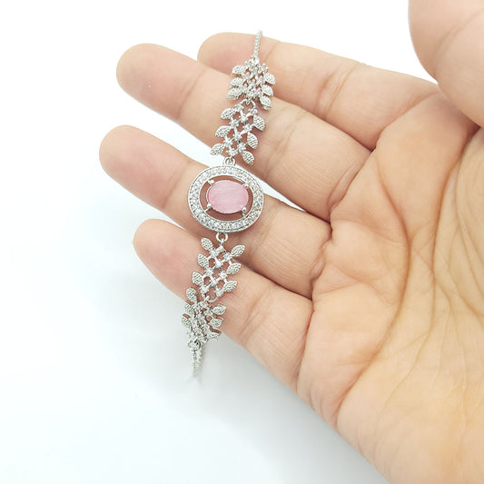 Stylish Adjustable American Diamond Bracelet Pink