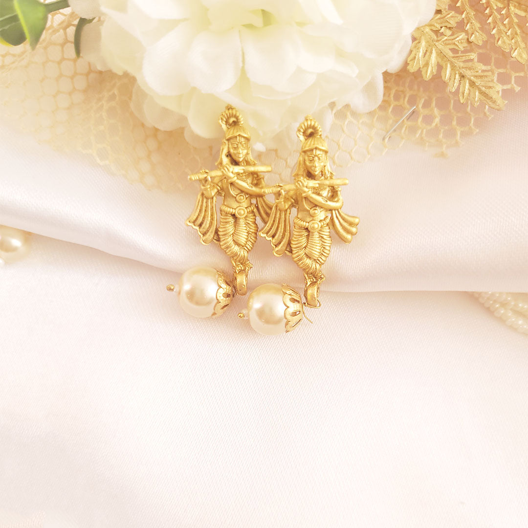 Rajwadi Design Earrings with Krishna Motif from Kallos Jewellery