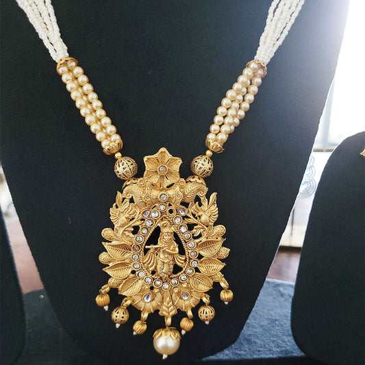 Rajwadi Design Long Necklace Set with Krishna Motif from Kallos Jewellery