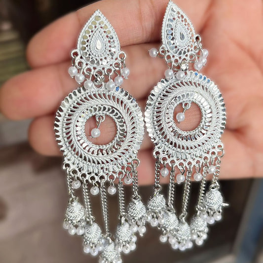 Round Shaped Long Oxidised Earrings Silver from Kallos Jewellery