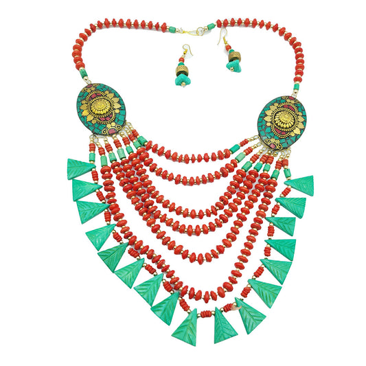 Handmade Seven Strings Latest Tibetan Nepali Gypsy style Jewellery Set Necklace natural stone and beads Boho