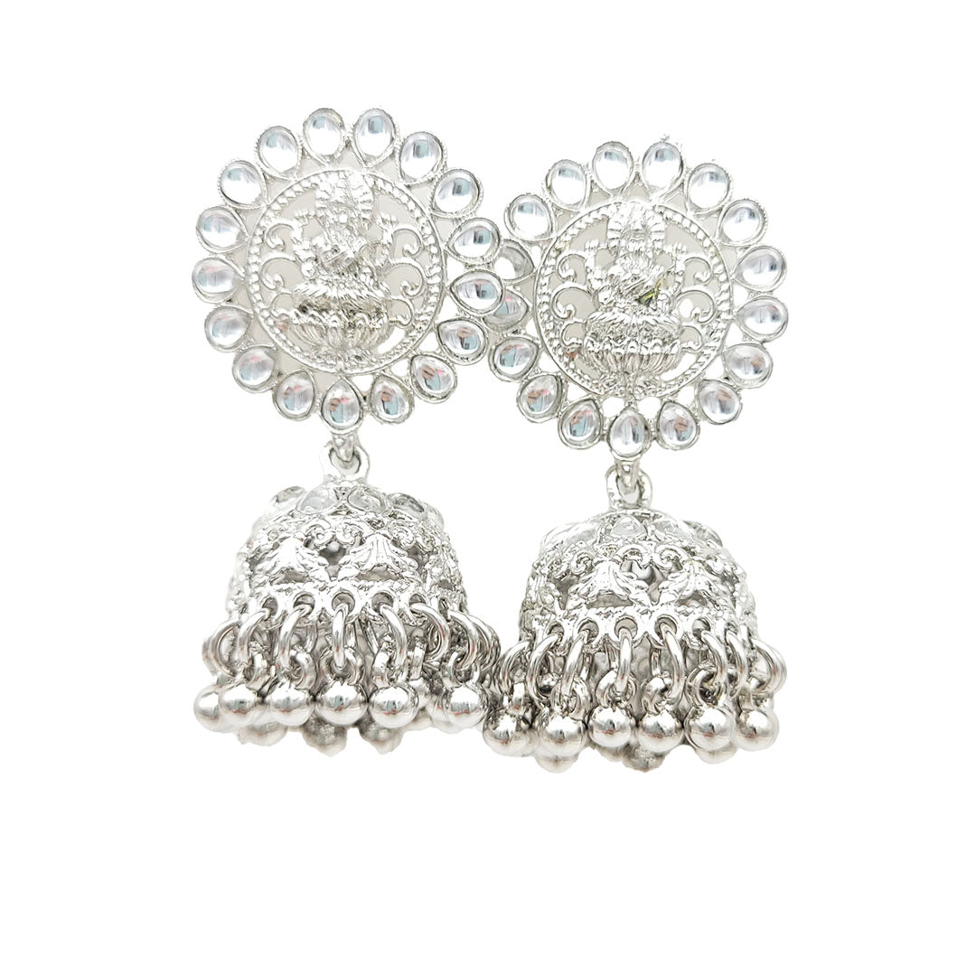 Silver Jhumki with Laxmi ji's Motif from Kallos Jewellery