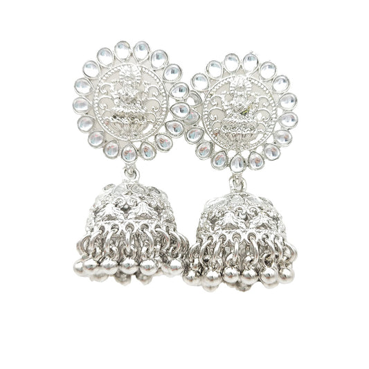 Silver Jhumki with Laxmi ji's Motif from Kallos Jewellery