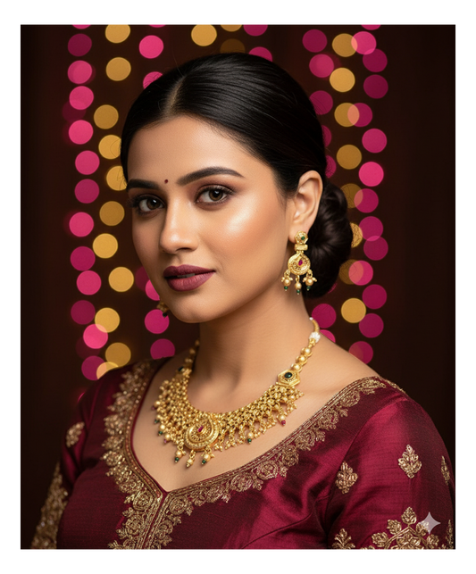 Ruby-Green Golden Rajwadi Finish Golden Necklace Set