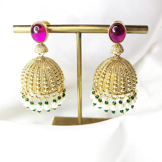 Pink High Gold Jhumkis from Kallos Jewellery