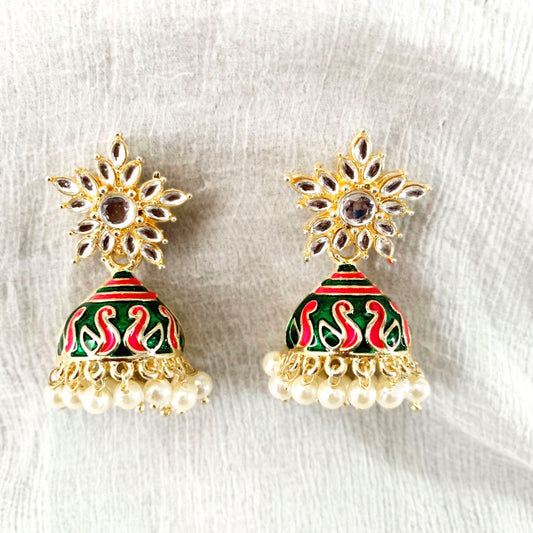 Dark Green and Red Coloured Jhumkis