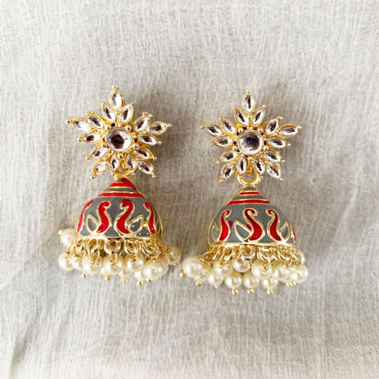 Grey and Red Coloured Jhumkis