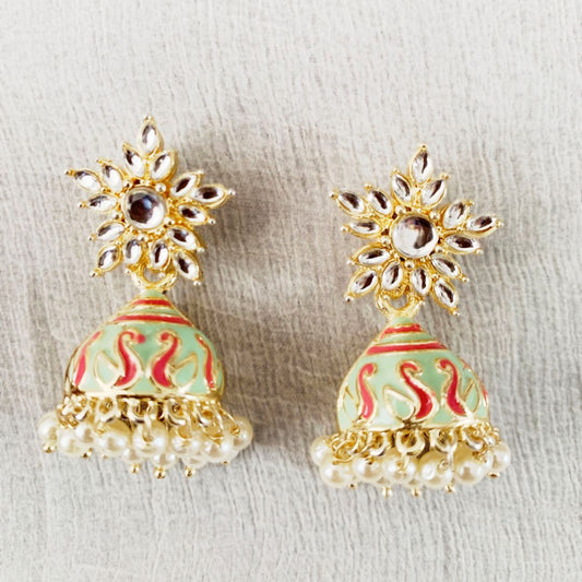 Mint Green and Pink Coloured Jhumkis