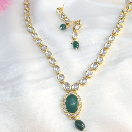 Green Kundan Necklace Set With earrings from Kallos Jewellery