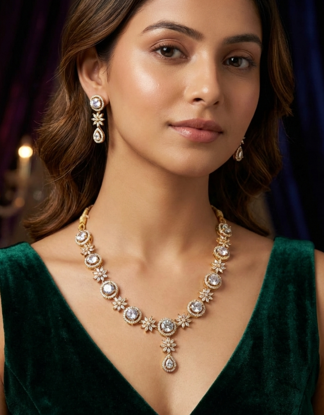 Rubina Elegant American Diamond Necklace Set with Earrings