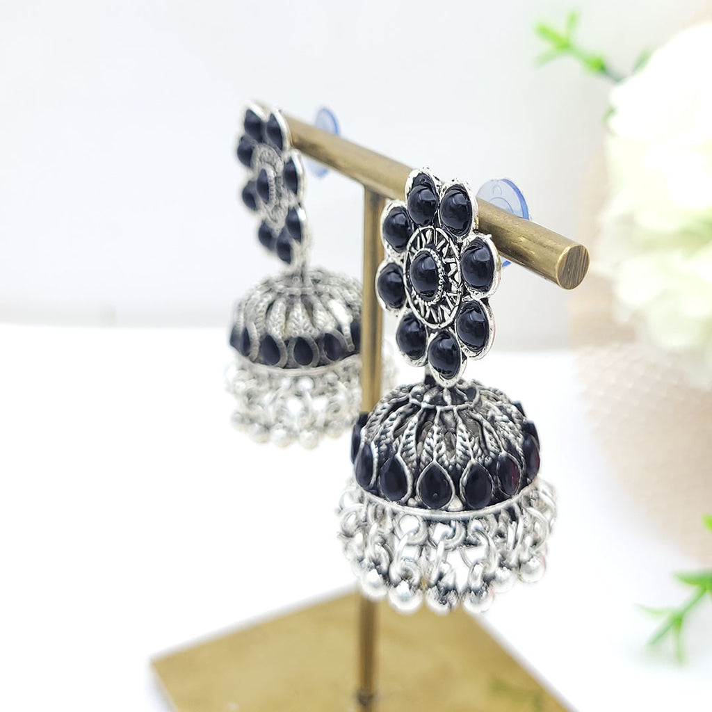 Black Jhumka in Oxidised Metal from Kallos Jewellery
