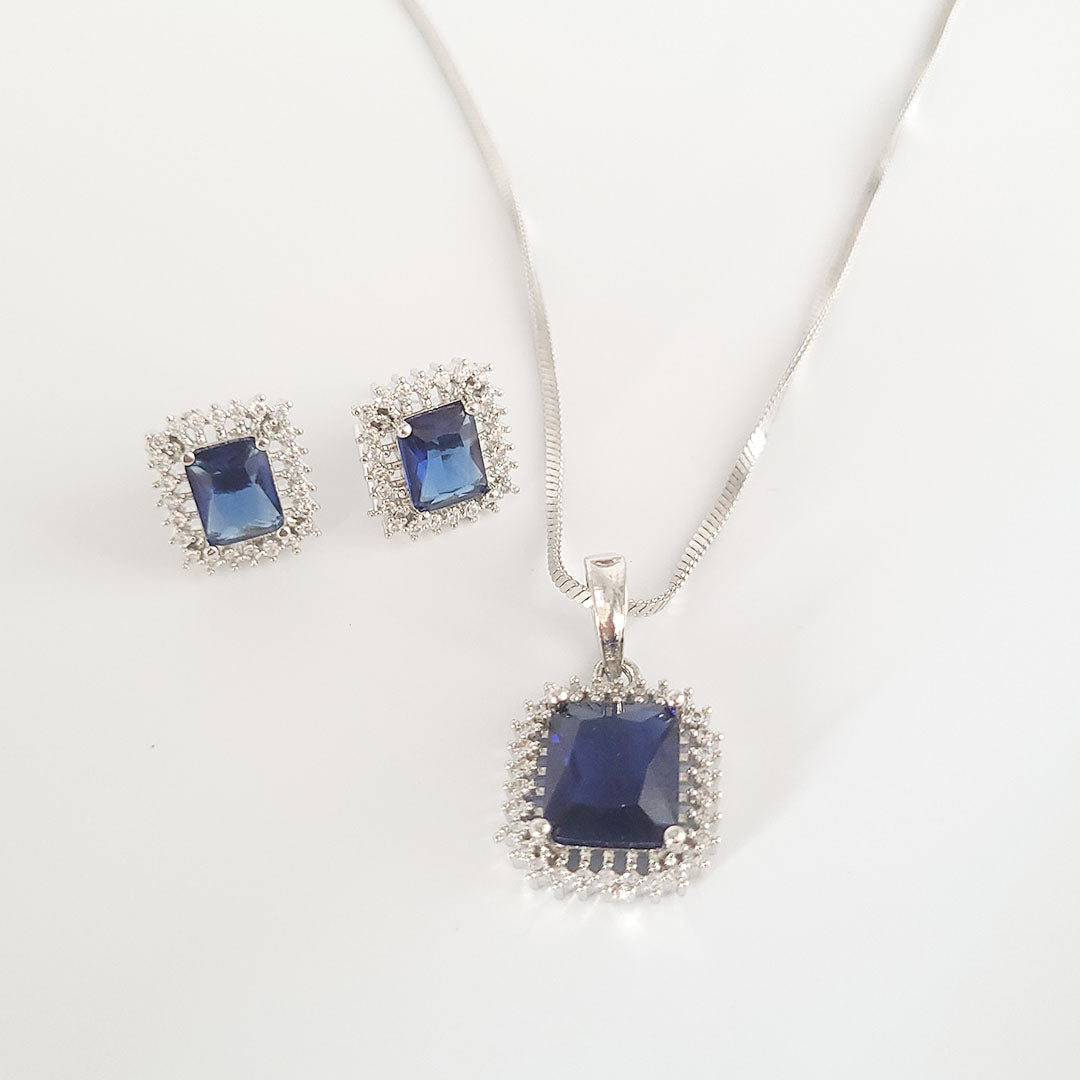 Beautiful American Diamond Pendant Set with Chain in Square Shape