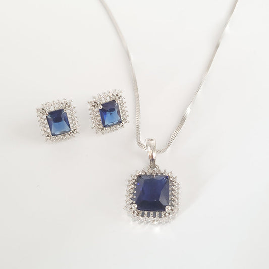 Beautiful American Diamond Pendant Set with Chain in Square Shape