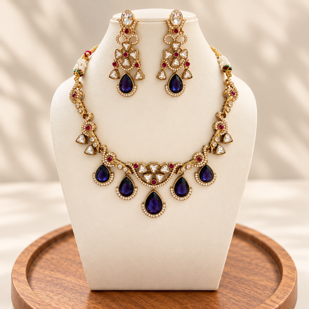 Purple Gold Brass AD Jewellery Set for Women with Long Earrings