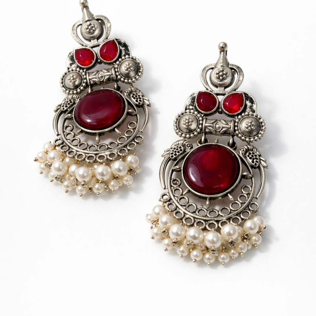 Long Kashmiri Ruby Color Earring