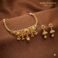 Traditional Matte Gold Choker Necklace Set with Jhumka Earrings