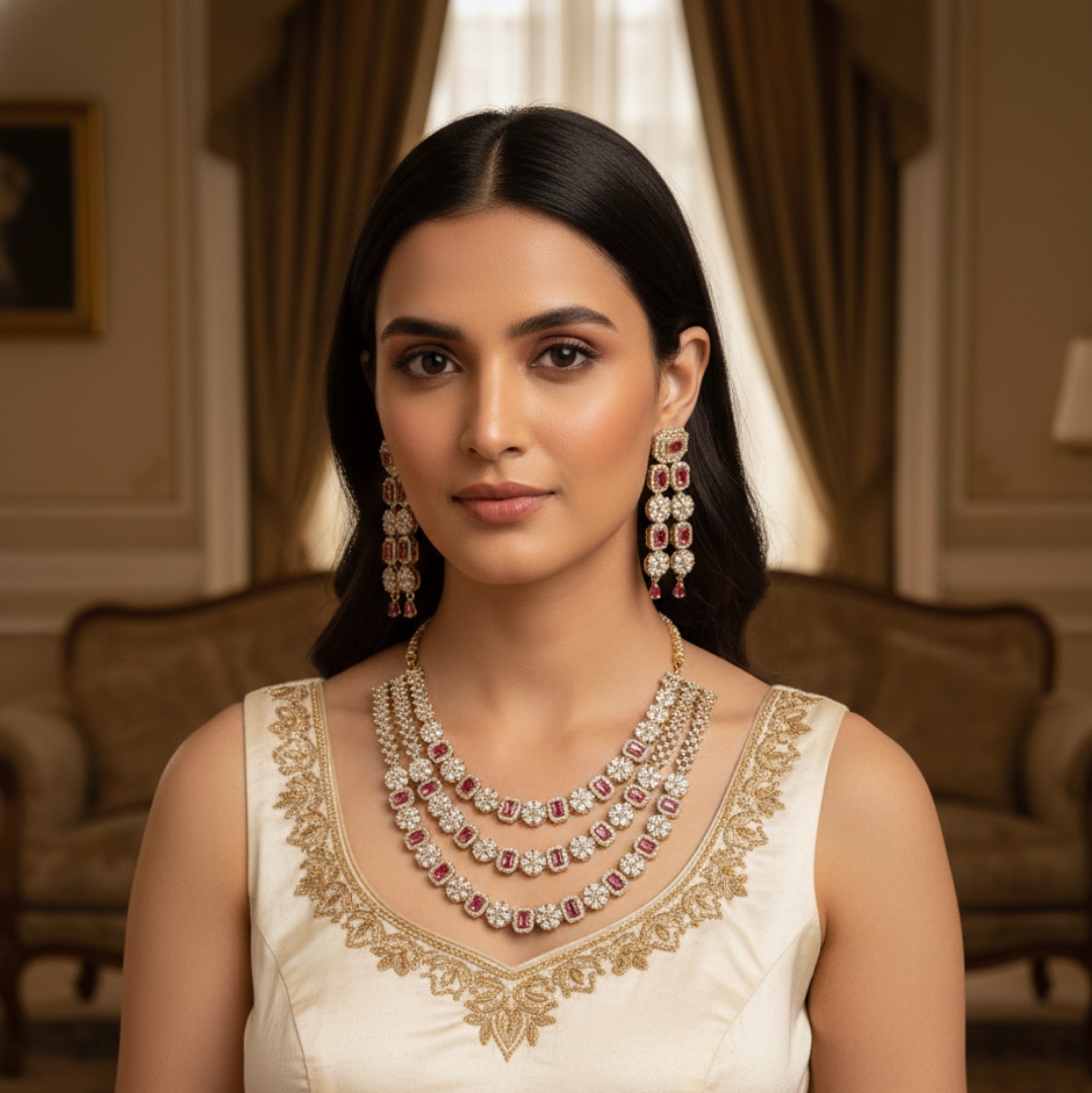 Layered Necklace American diamond in Victoria polish