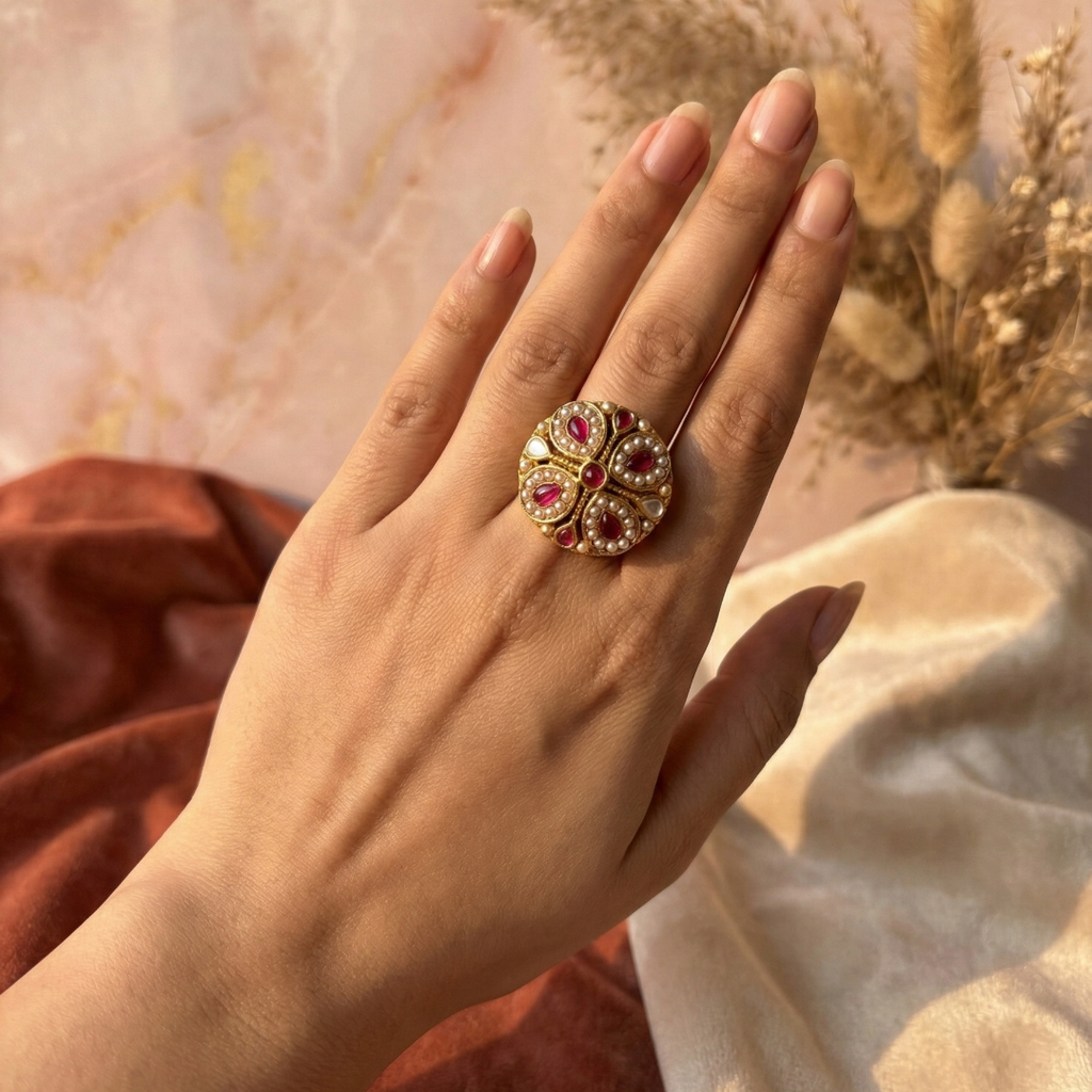 Floral designed Bold Big Size Adjustable Ring