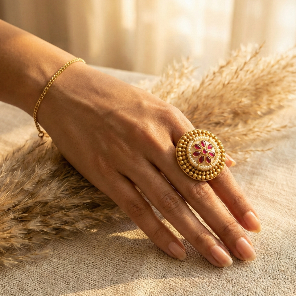 Floral designed Bold Big Size Adjustable traditional Ring