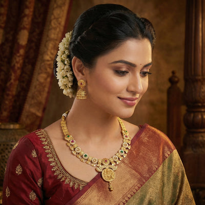 Multicolor Temple Antique Golden Necklace Set