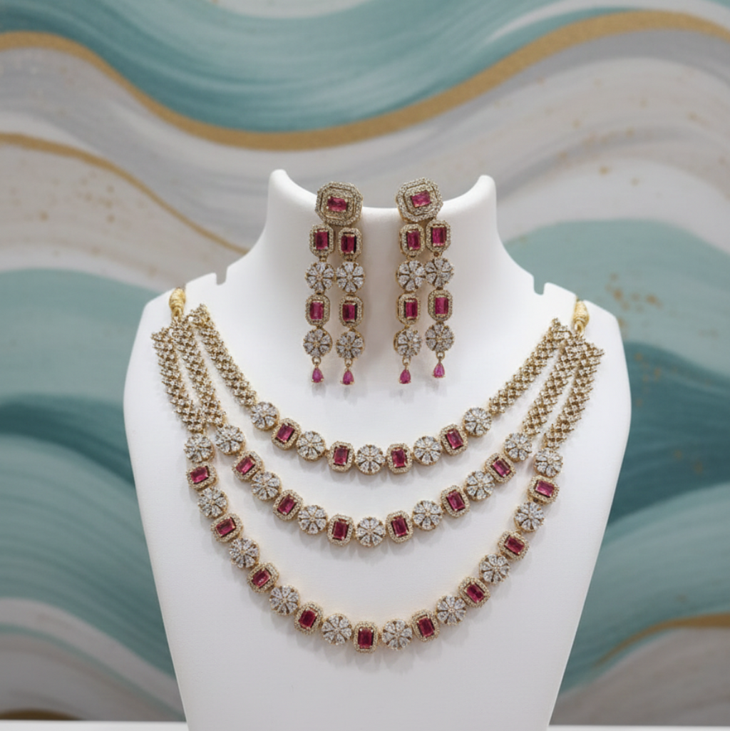 Layered Necklace American diamond in Victoria polish