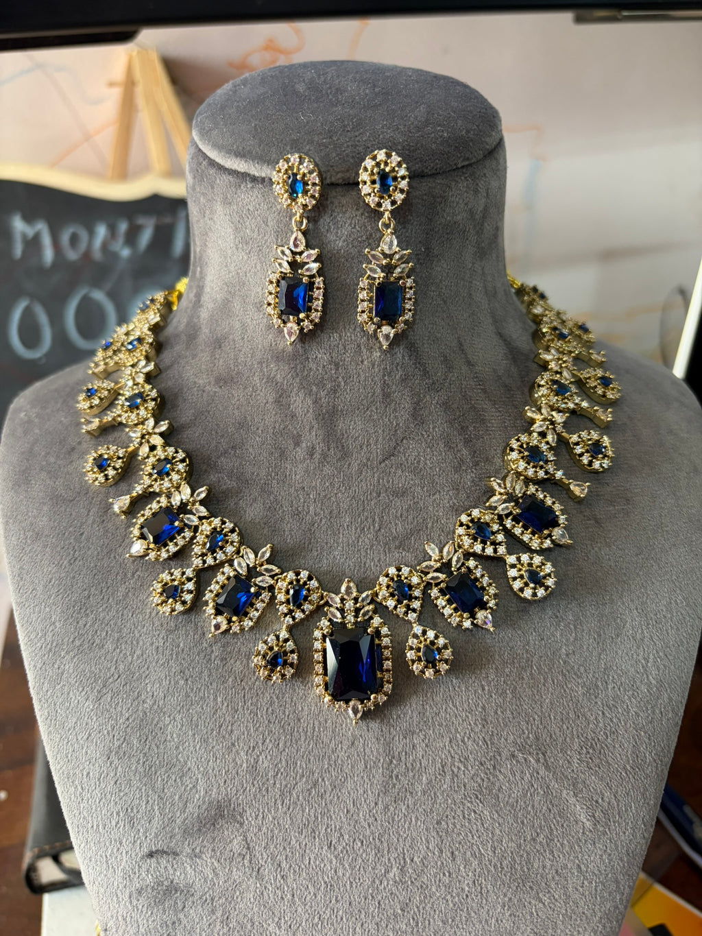 Ariana Royal Blue Sapphire Statement Necklace Set