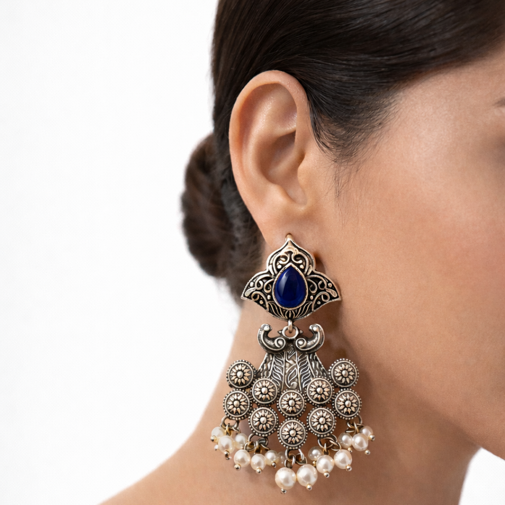 Hasti peacock Long Blue Color Earring