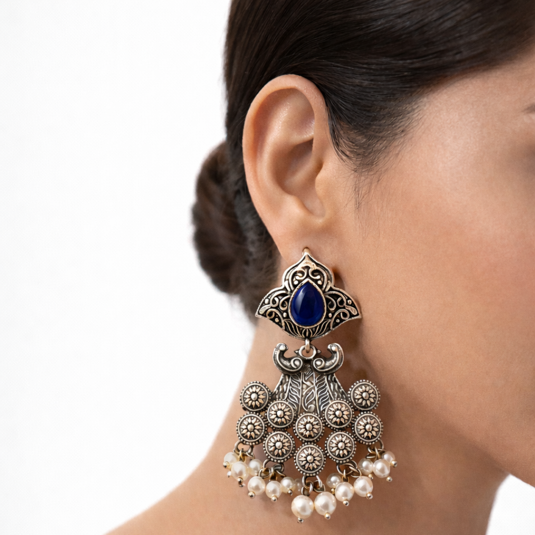 Hasti peacock Long Blue Color Earring