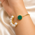 Stylish Green Gold Bracelet for Women Natural Green Stone